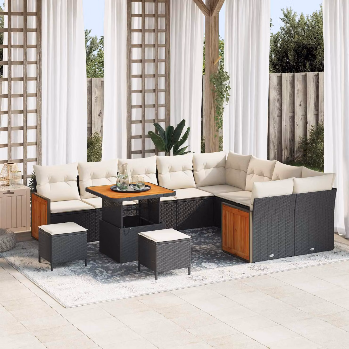 Set Divano da Giardino vidaXL 12 Posti Moderno con Cuscini Nero e Beige – 1