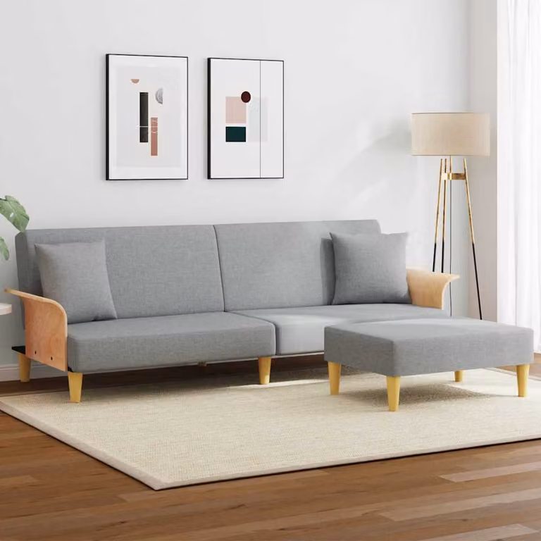 vidaXL Divano Letto 2 Posti in Velluto Grigio con Poggiapiedi e Cuscini, Struttura in Legno Massello e Poggiatesta Regolabile