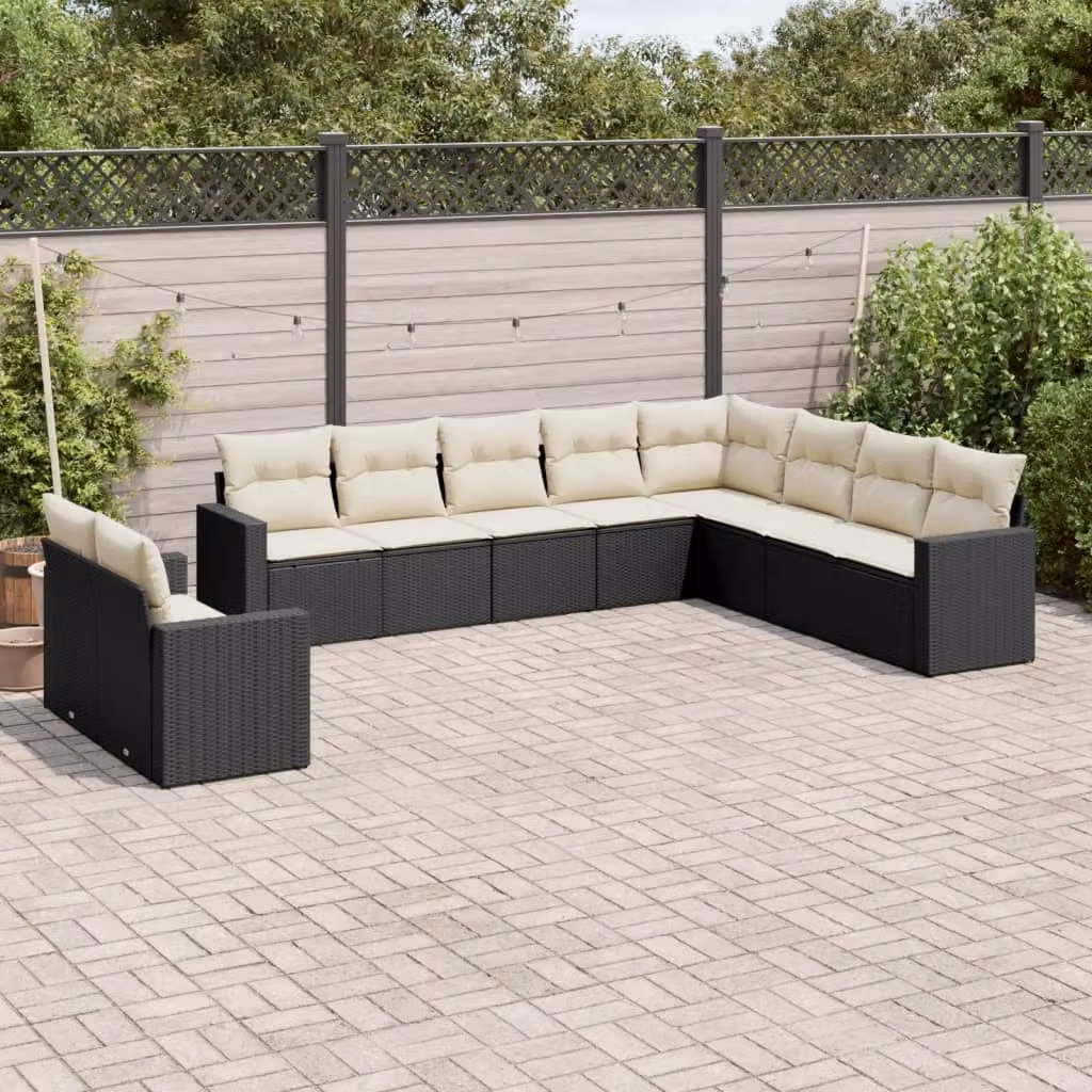 Set di Divani da Giardino vidaXL a Forma di L con Cuscini, Polyrattan e Struttura in Acciaio Nero – 1