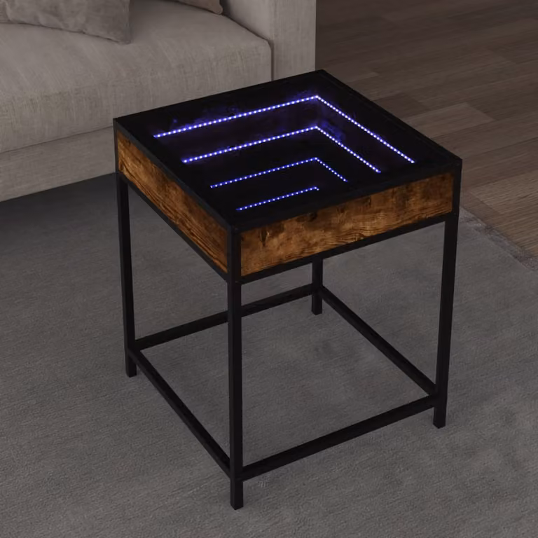 vidaXL Tavolino da Salotto con LED Infinity in Rovere Fumo e Vetro, L/P/H: 40 x 40 x 51 cm