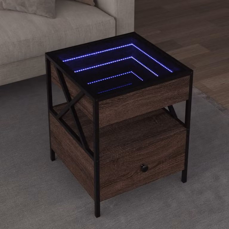 Tavolino da salotto vidaXL Infinity con LED in rovere marrone e vetro, L/P/H: 40 x 40 x 51 cm