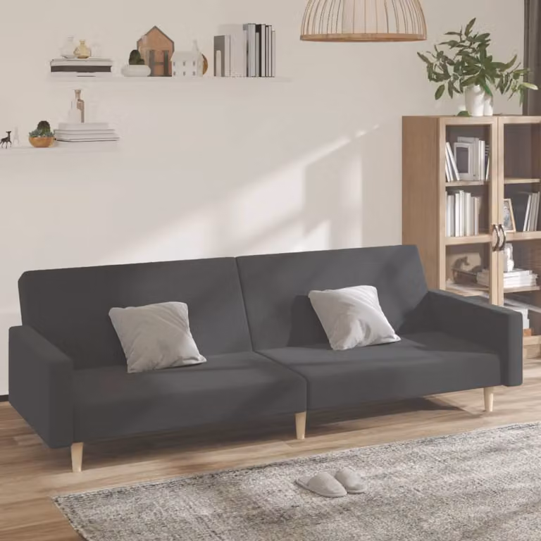 vidaXL Divano Letto Click-Clack Moderno in Tessuto Grigio con Struttura in Legno Solido e Poggiatesta Regolabile