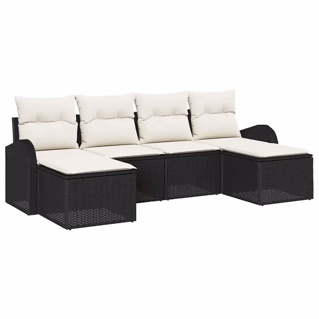 Set Divano da Giardino vidaXL 6 pz a Forma a L in Polyrattan Nero e Beige con Cuscini e Coperture Rimovibili – 2