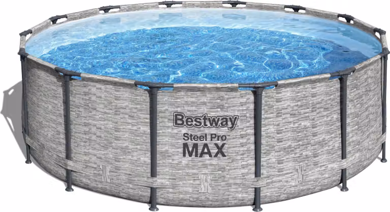 Set completo per piscina fuori terra Bestway® Steel Pro MAX™ con pompa filtro Ø 427 x 122 cm, aspetto muro di pietra (grigio crema), rotonda