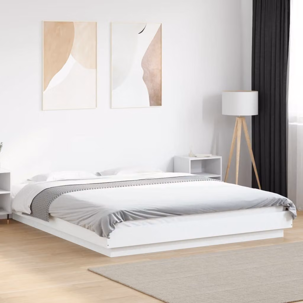 vidaXL Giroletto Bianco in Legno Multistrato con Doghe Fisse L: 160 cm, P: 200 cm, H: 180,5 cm
