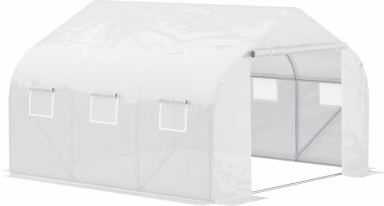 Serra Moonbite, tunnel in telo, dimensioni 350 x 300 x 200 cm, struttura per pomodori con 6 finestre a rullo e porta a rullo, telo in PE a doppio strato da 140 g/m² con protezione UV, resistente al vento, metallo, bianco