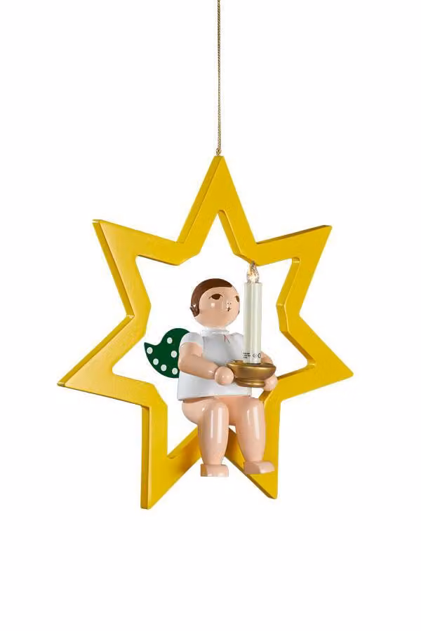 Immagine decorativa per finestra a forma di angelo con stella, con passacavo per luci LED Lumix, altezza 38 cm, NUOVA