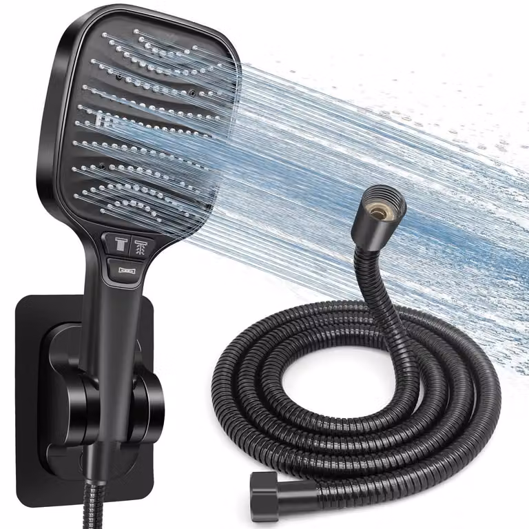 Set doccia con soffione, tubo flessibile e supporto, doccia a pioggia da 120 mm, 8 diverse modalità di getto