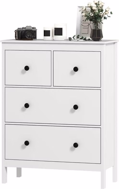 Cassettiera con 4 cassetti, per abiti e biancheria da letto, soggiorno, camera da letto, corridoio, truciolato, bianco