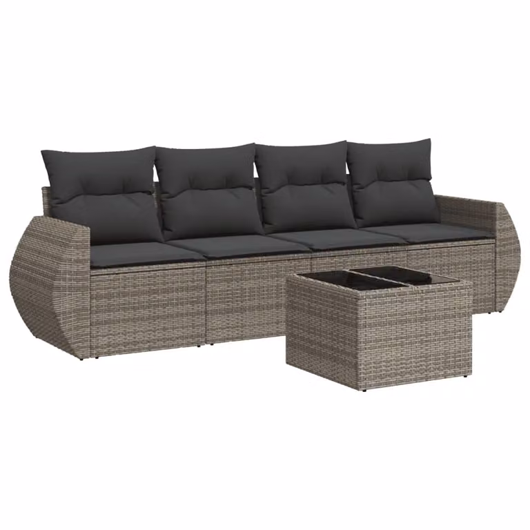 Set Divano da Giardino 5 pz con Cuscini Grigio in Polyrattan