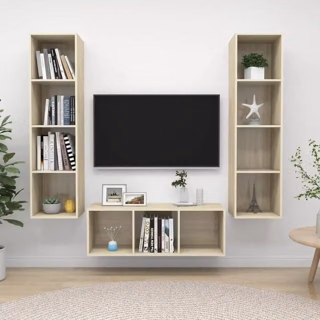 Set Porta TV 3 pz-Set di 3 Credenza per TV Rovere Sonoma in Truciolato 453805