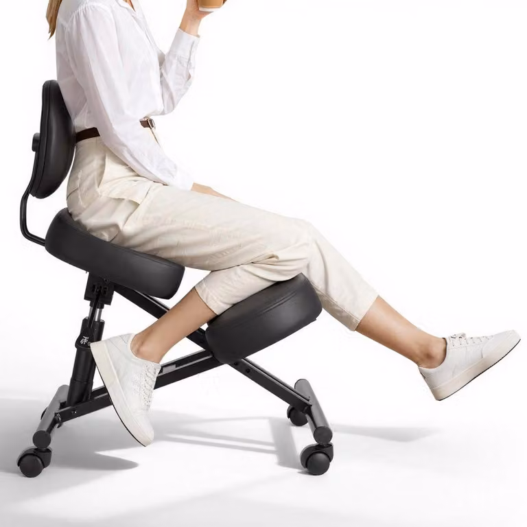 Sedia ergonomica per seduta a ginocchia - Altezza regolabile - Capacità di carico di 120 kg - Realizzata in PVC e Acciaio al carbonio
