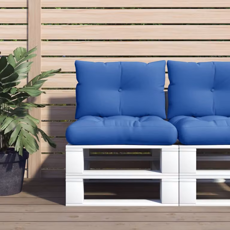Set di 2 cuscini per pallet vidaXL in poliestere blu, impermeabili e resistenti ai raggi UV, L/P/H: 61,5 x 60 x 10 cm