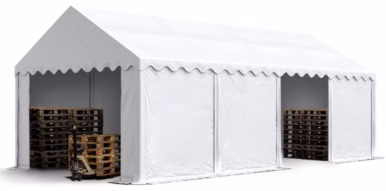 TOOLPORT Tendone deposito 4x8 m PVC 700 N tenda capannone impermeabile bianco