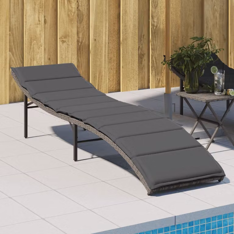 vidaXL Lettino Prendisole in Polyrattan con Cuscino Grigio, L 199 x P 55 x H 50 cm