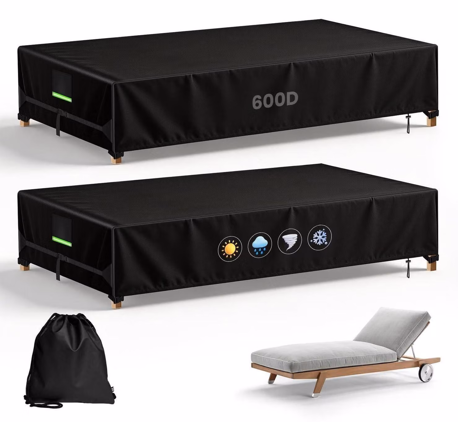 2 coperture per sedia a sdraio da giardino, tessuto Oxford 600D, impermeabili, dimensioni 210x75x40 cm