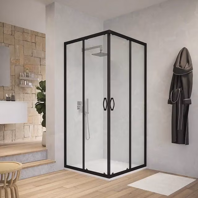 Box doccia angolare quadrato Willis trasparente con profili neri L 90 cm x P 90 cm