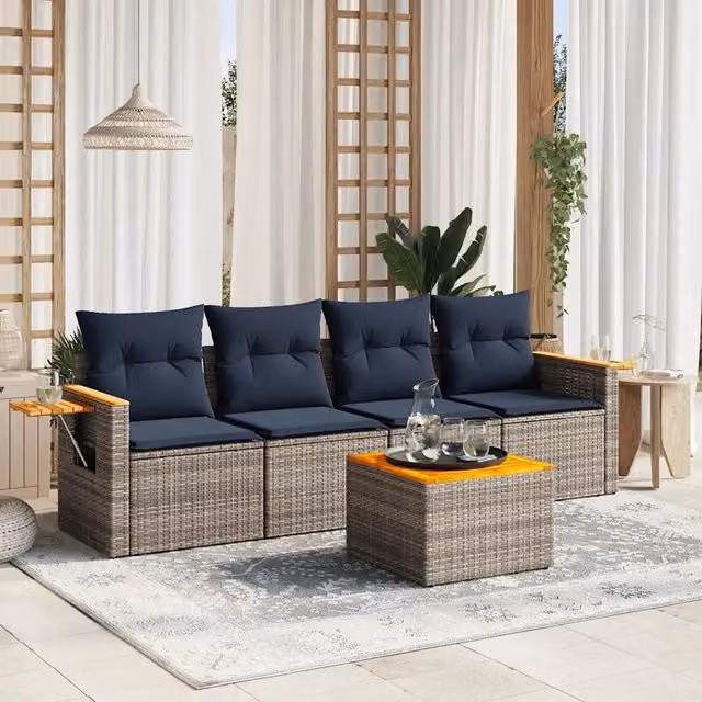 Set Divani da Giardino 5 pz con Cuscini Grigio in Polyrattan 3226621