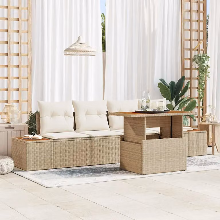 Set da pranzo da giardino moderno vidaXL in legno di acacia e rattan con cuscini beige