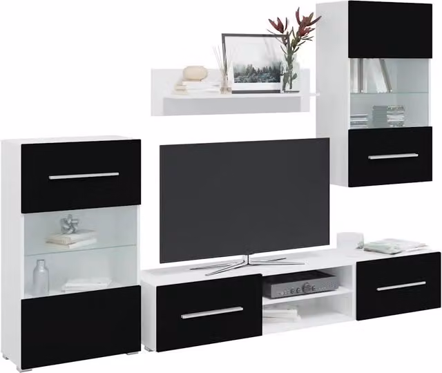 Mobile TV 5 pz con Illuminazione a LED-Set di 5 Credenza per TV Nero Opaco Truciolato