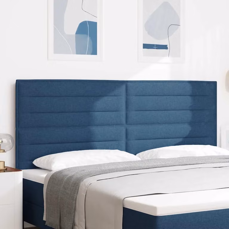 Testiera per letto imbottita vidaXL in tessuto blu con struttura in legno di pino, larghezza: 200 cm