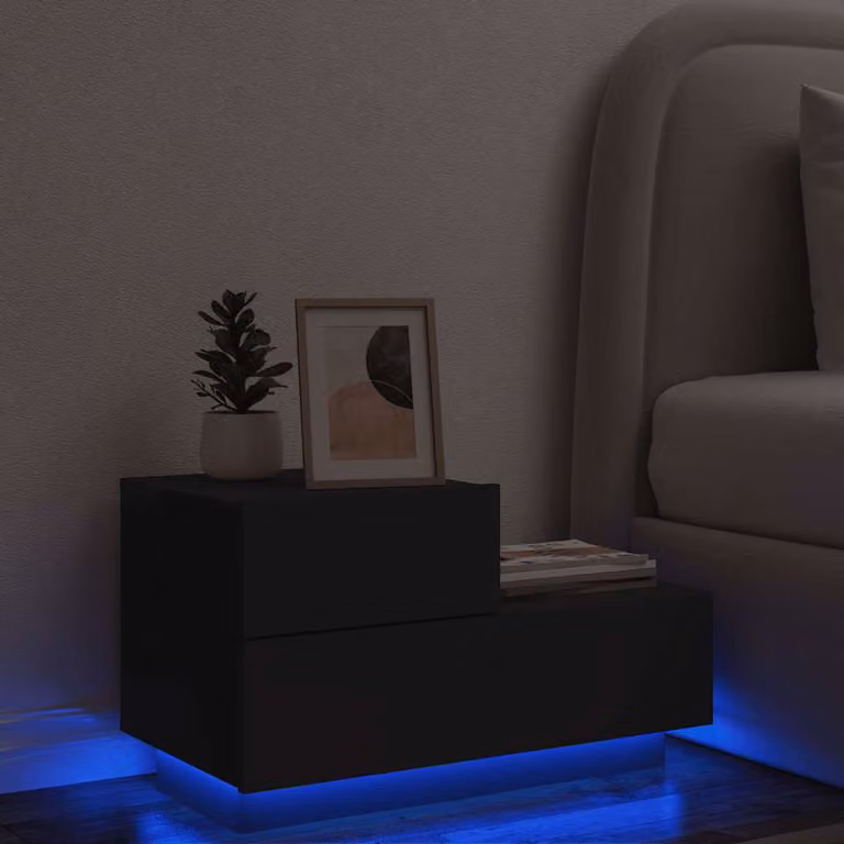 Comodino moderno vidaXL con luci LED nero L: 70 cm, P: 36 cm, H: 40,5 cm