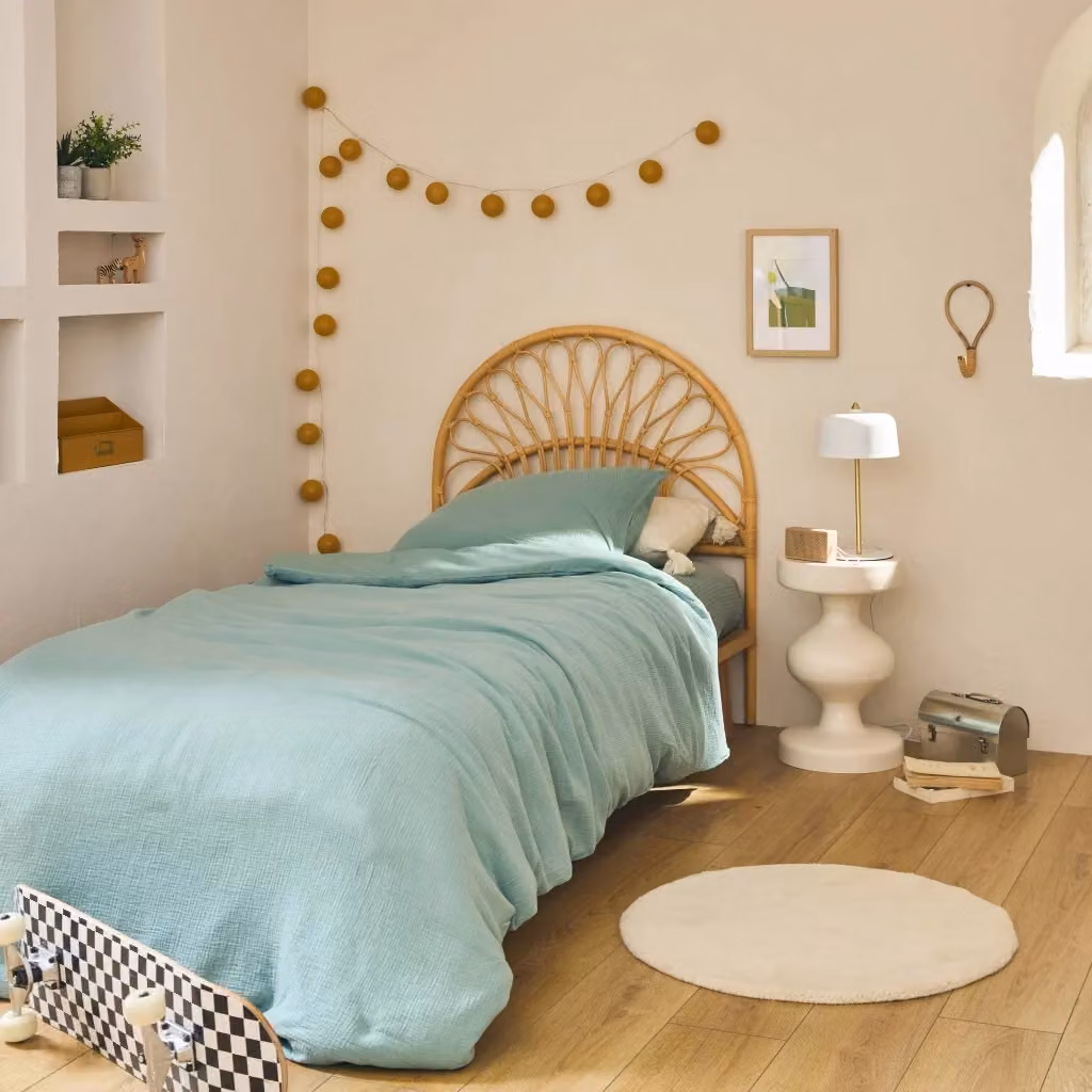 Testiera per letto in rattan naturale beige Sweeek con struttura in legno massiccio in stile etnico – 2
