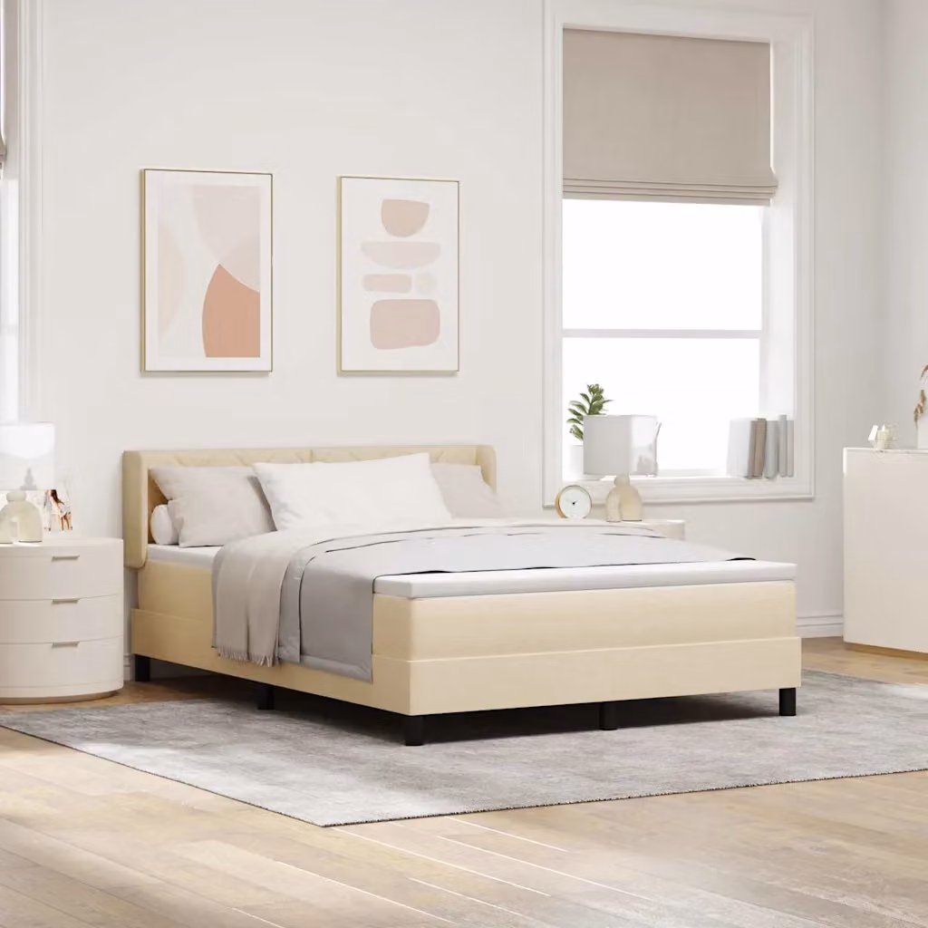Letto a molle con testiera vidaXL in tessuto beige L 140 x P 190 cm