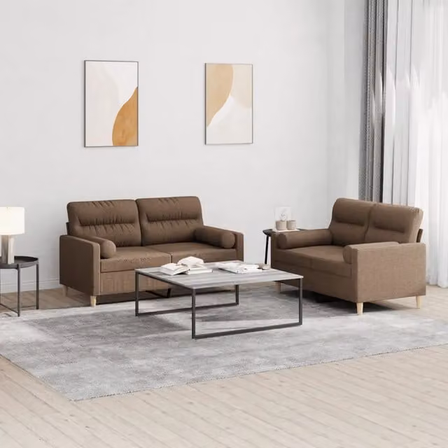 Set di Divani 2 pz con Cuscini Marrone in Tessuto 3201587