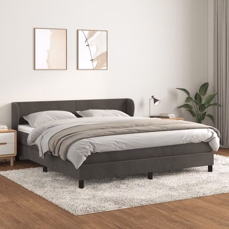 The Living Store Letto a molle con materasso grigio scuro 160x200 cm in velluto