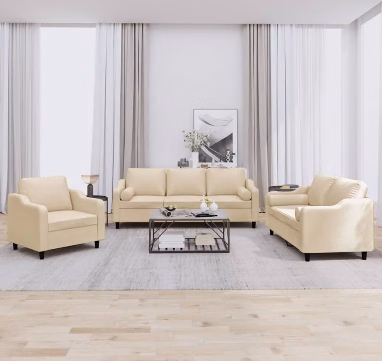 Maison Exclusive - Set divano a 3 pezzi con cuscini in tessuto color crema