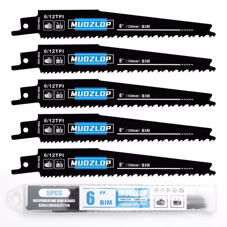 Set di lame per seghetto alternativo, 5 pezzi, 150 mm, con 6/12 denti per pollice, adatte per il taglio del legno, compatibili con seghetti alternativi standard