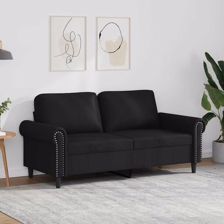 Divano a 2 posti moderno vidaXL in similpelle nera con struttura in metallo per il tuo soggiorno L/P/H: 140 x 190 x 80 cm