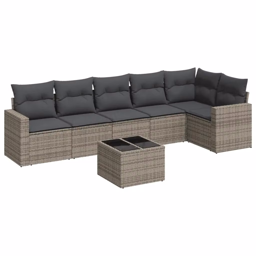 vidaXL Set Divani da Giardino 7 pz a Forma a L con Tavolino in Polyrattan e Cuscini Grigio – 2