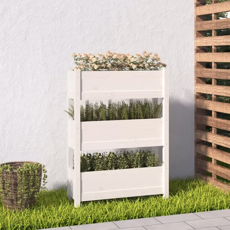 Fioriera rialzata vidaXL in legno di pino bianco per orto e giardino, L: 77 cm, P: 25 cm, H: 104,5 cm