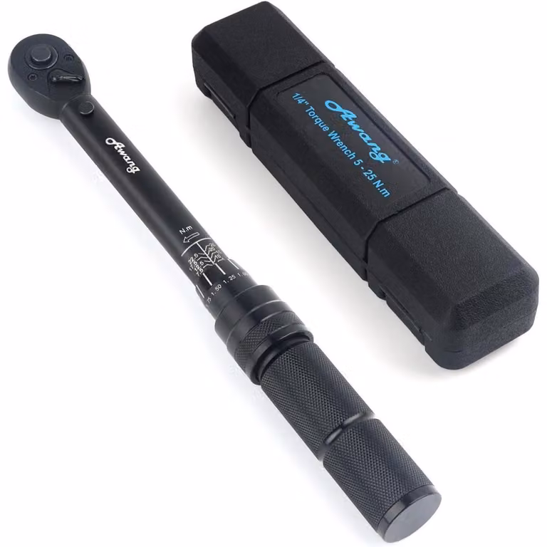 Chiave dinamometrica da 1/4" con coppia da 5-25 Nm, testa a cricchetto a 72 denti, precisione ±3%