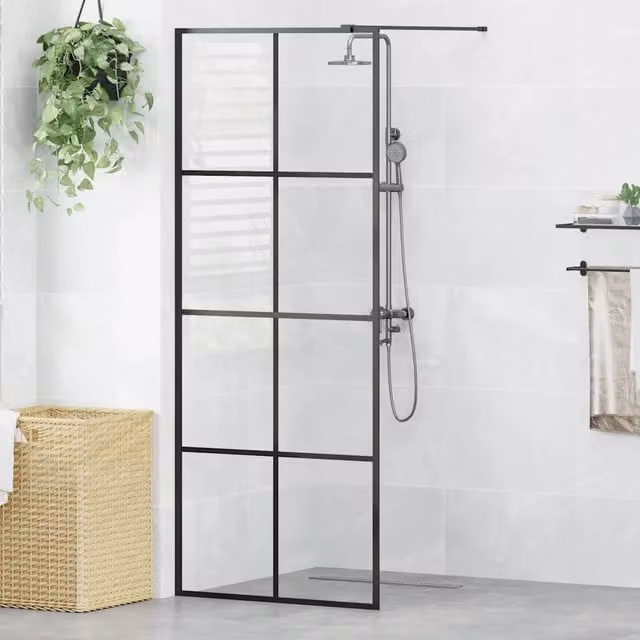 Parete per doccia walk-in vidaXL in vetro trasparente con profili neri L: 80 cm, H: 195 cm
