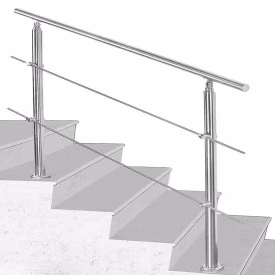 Scala a pioli da 150 cm con 2 traverse in acciaio inossidabile color argento; facile da montare, adatta a tutti i tipi di scale