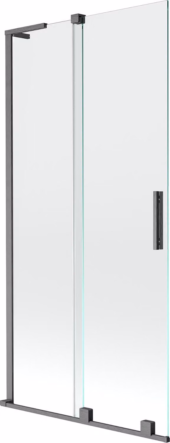 Mexen Velar L parete da vasca a 2 ante scorrevoli 95 x 150 cm, trasparente, grigio canna di fucile spazzolato