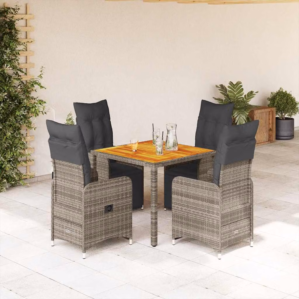 Set Bistrò da Giardino vidaXL 5 pz in Polyrattan e Legno di Acacia Grigio – 1