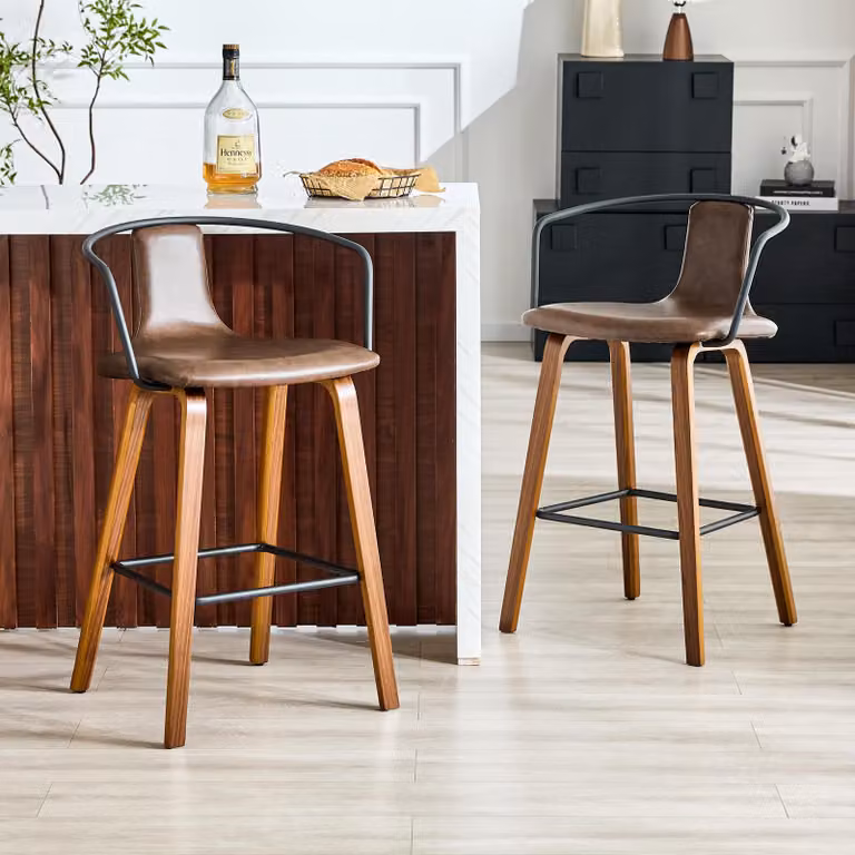 Set di due poltrone girevoli, stile retrò rivestite in tessuto, con gambe in legno massello, girevoli a 360° (colore marrone)