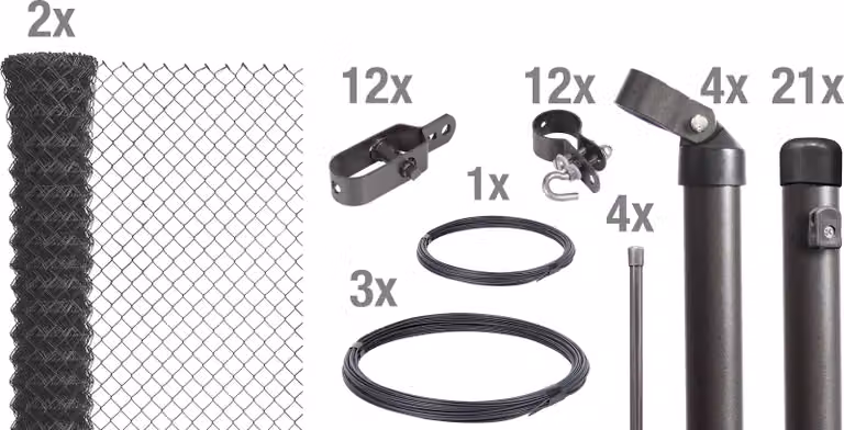 Alberts 634933 Recinzione in rete metallica come set completo di recinzione, per la posa nel calcestruzzo, antracite metallizzato, altezza 150 cm, lunghezza 50 m