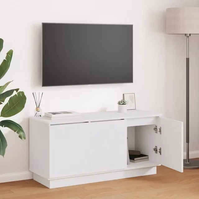 Mobile TV moderno vidaXL in legno multistrato bianco con illuminazione integrata L 100 cm, P 38 cm, H 49 cm