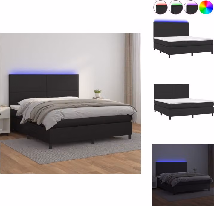 vidaXL Letto a molle con materasso e LED nero 160x200 cm in Similcuoio - Letti e strutture letto