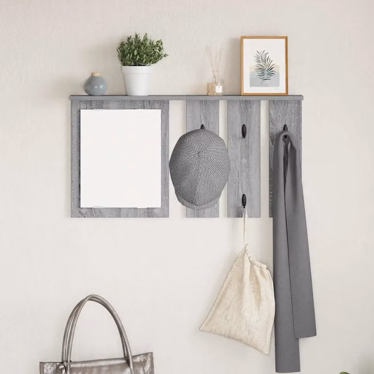 vidaXL Appendiabiti a muro moderno in MDF e metallo Grigio, L 85 x P 10 x H 45 cm