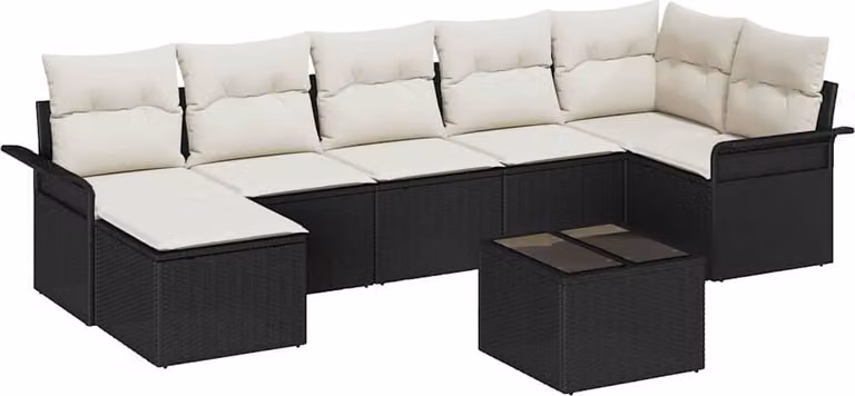 Set Divano da Giardino con cuscino 8 pcs Nero Poly Rattan