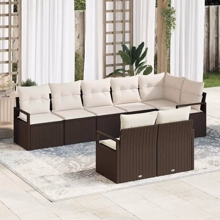 Set di divani da giardino vidaXL in polyrattan marrone con cuscini imbottiti e coperture rimovibili