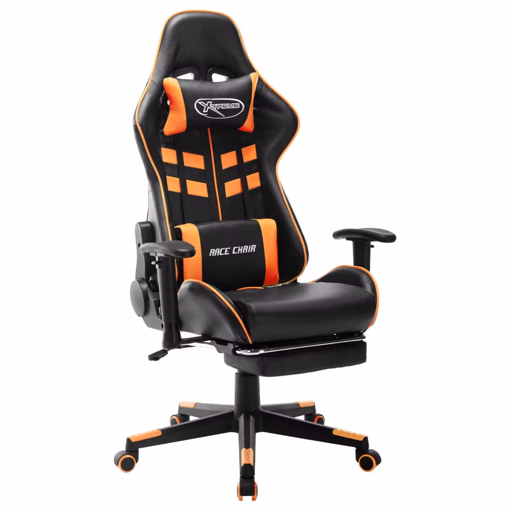 vidaXL Sedia da gioco con poggiapiedi in ecopelle nera e arancione
