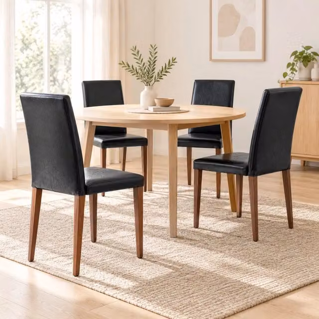 Set di 4 sedie da pranzo MIVRAY moderne con schienale curvo in similpelle nera e gambe in metallo effetto noce