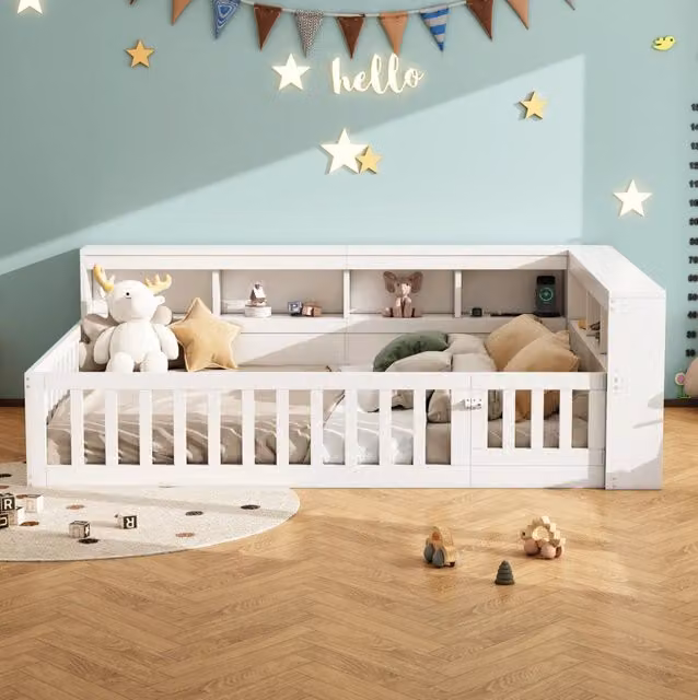 Letto da giorno ULEVR 140x200 cm con rete a doghe, vano laterale, presa e USB, bianco